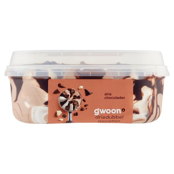G'WOON roomijs drie chocolades 475 GR
